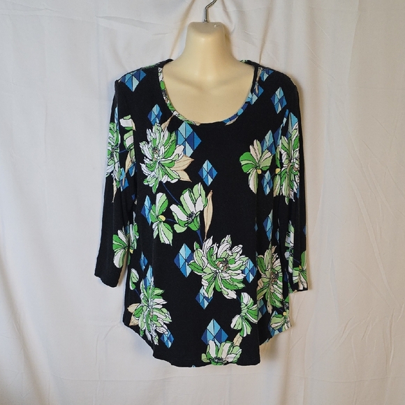 JM Collection Tops - JM Collection Black and Blue Floral Blouse